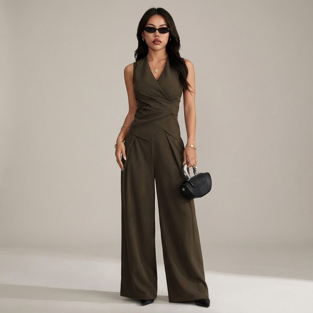 Boardroom Wrap-Top & Wide-Leg Set