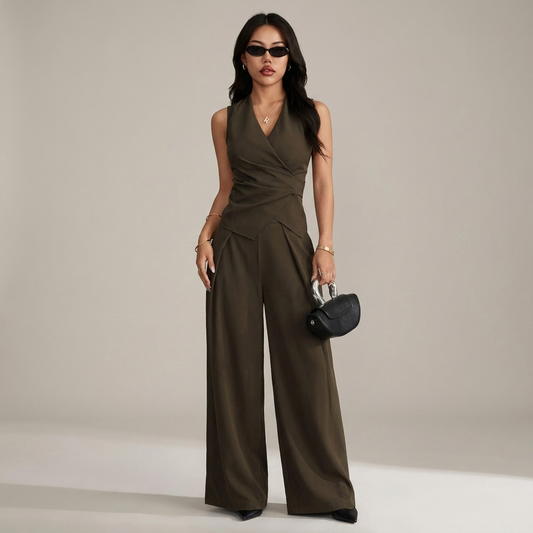 Boardroom Wrap-Top & Wide-Leg Set