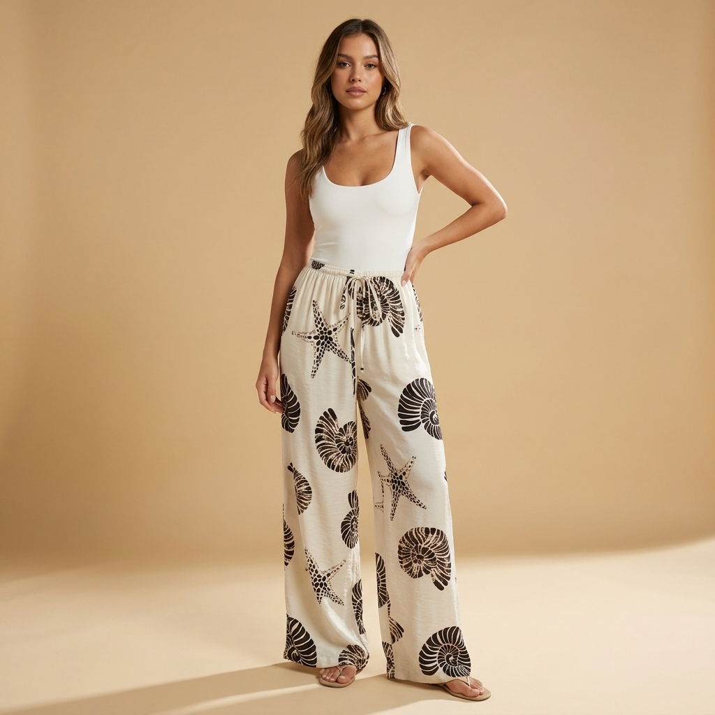 Seashell Wide-Leg Beach Pants