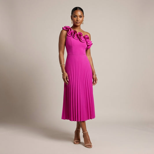 Rosalie Pleated Ruffle Midi Dress