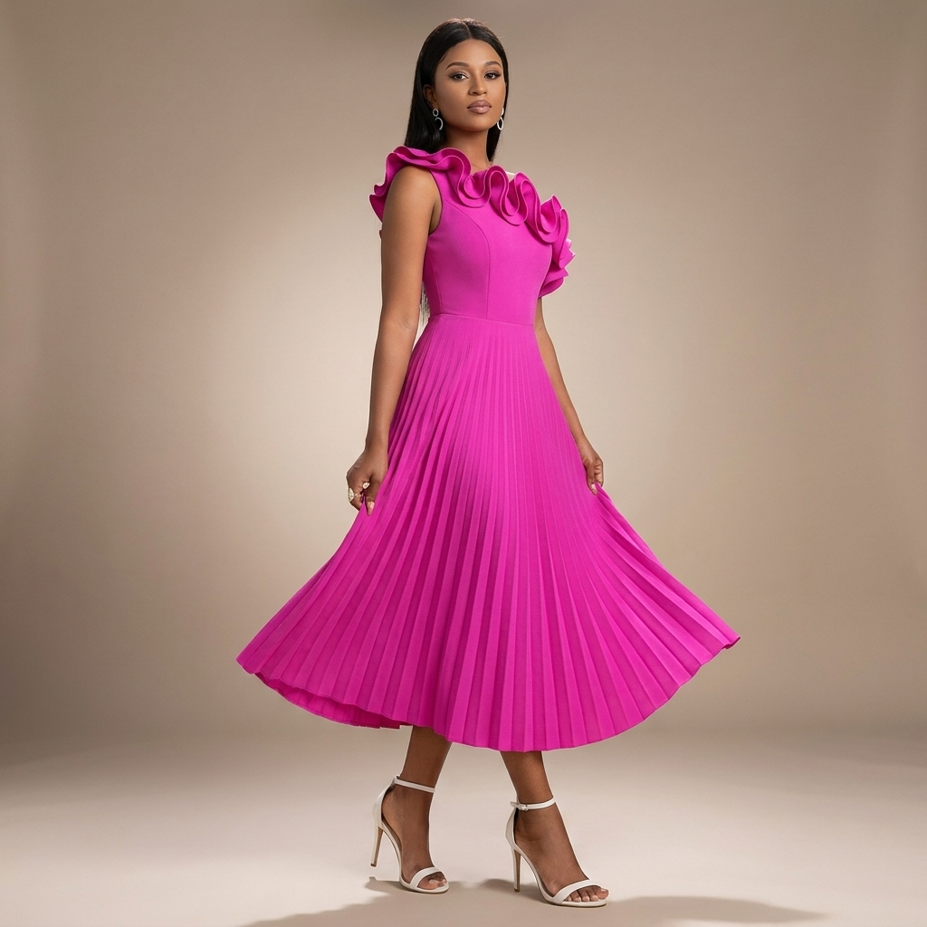 Rosalie Pleated Ruffle Midi Dress
