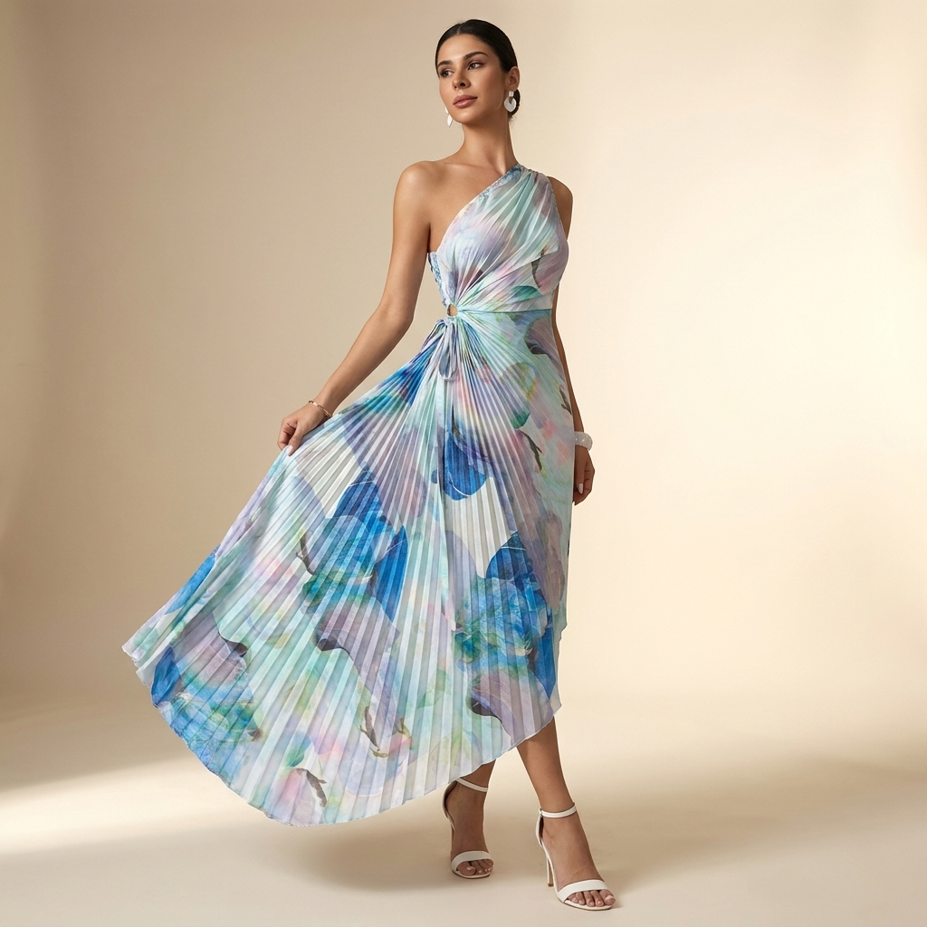 Marisol One-Shoulder Pleated Midi Dress