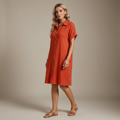Margot Gauze Button-Front Shirt Dress