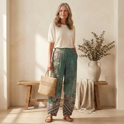 Margot Vintage Floral Wide-Leg Pants