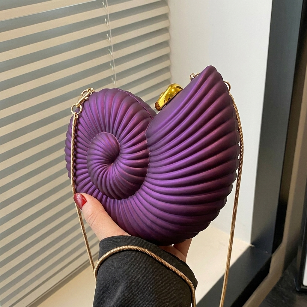 Siren Shell Clutch — Sculptural Spiral Nautilus Statement Bag