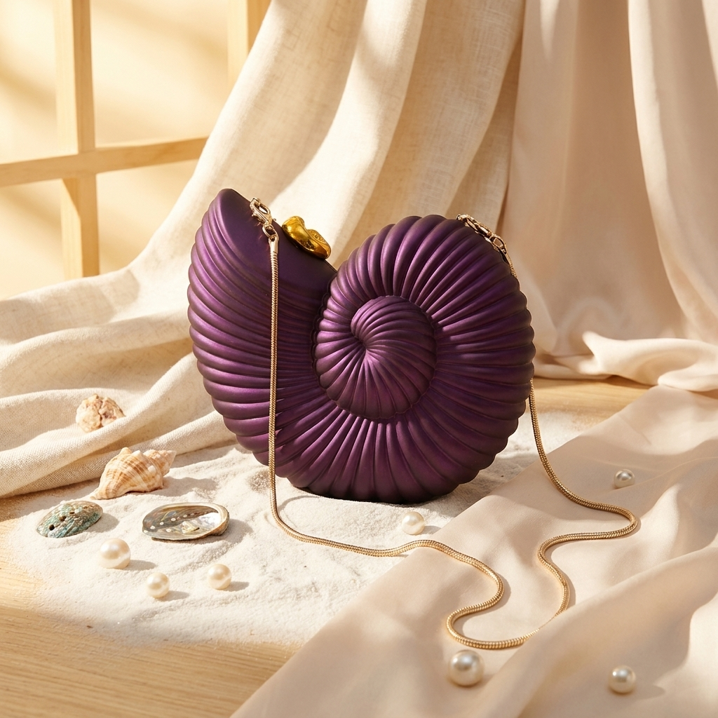 Siren Shell Clutch — Sculptural Spiral Nautilus Statement Bag